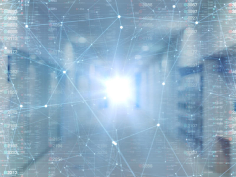 A corridor showcasing a digital representation of blending technology with architectural design.