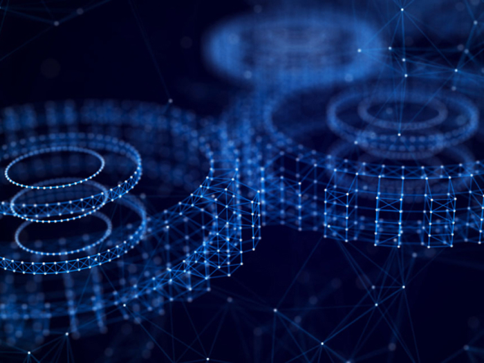 3D illustration depicting a network of interconnected circles and lines, representing complex data relationships.
