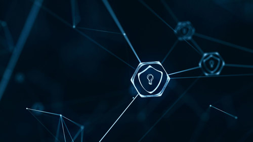 Futuristic digital padlock surrounded by abstract data streams and network connections, symbolizing cybersecurity and data protection.
